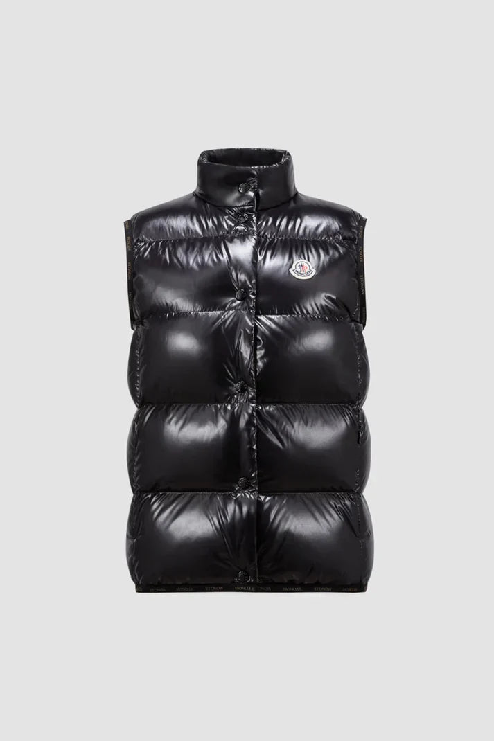 Moncler  -  Doudoune sans manche noire brillante femme