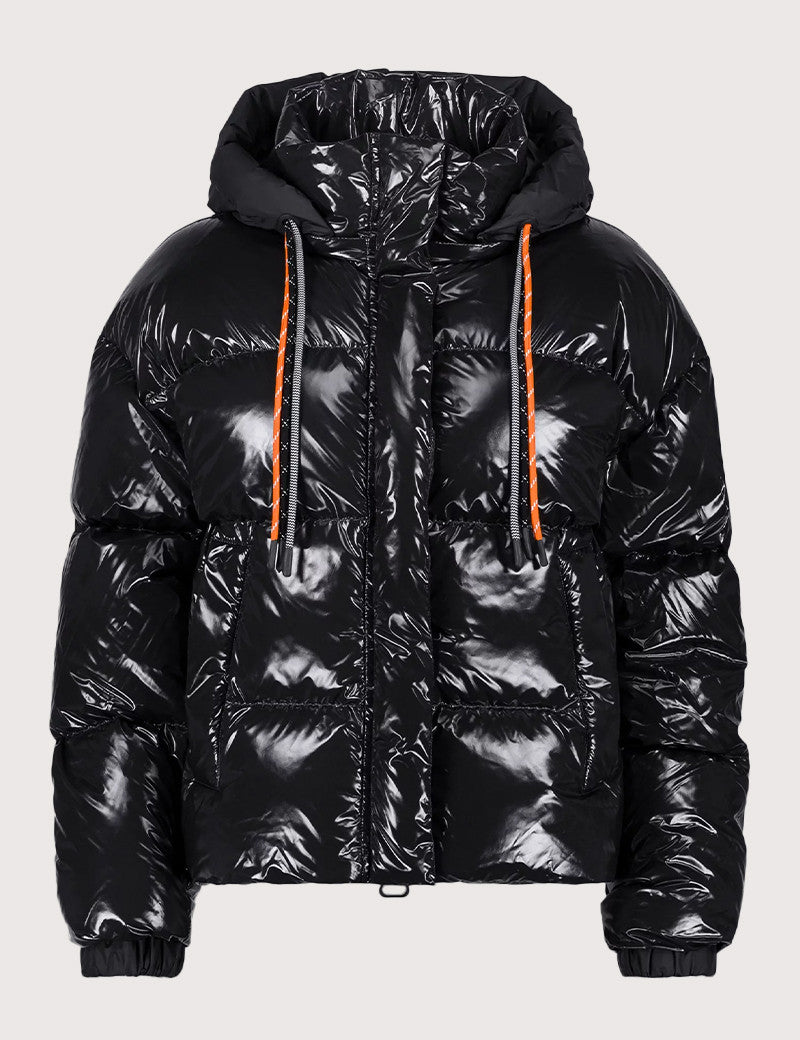 Gertrude  -  Doudoune noire brillante femme