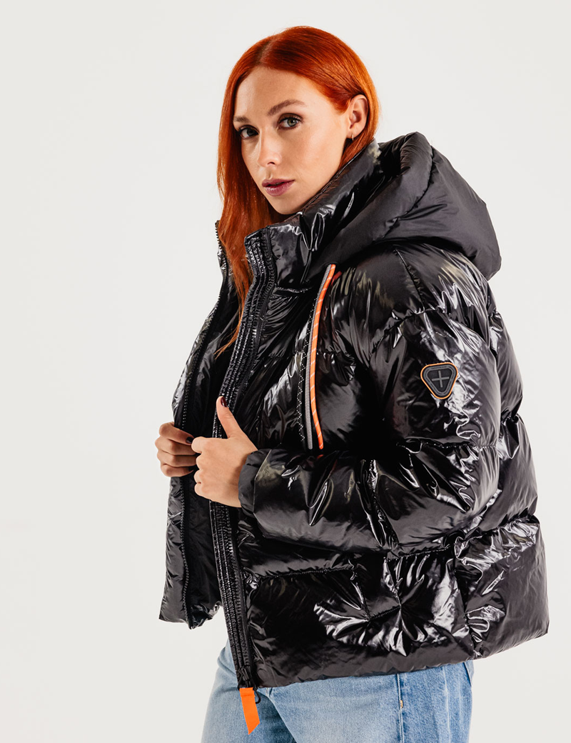 Gertrude  -  Doudoune noire brillante femme